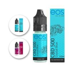 eos CBD Liquids 500mg 10ml, 2 Geschmackssorten: Pink Blast Liquid, Crystal Blue Liquid.