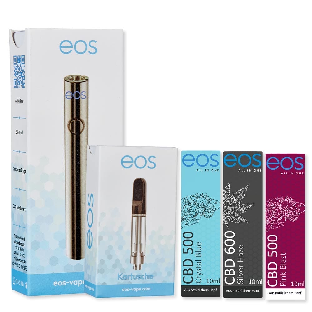 eos Starterset: Vape Pen & Kartusche + 3 CBD Liquids